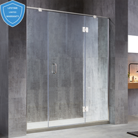 Porte de douche coulissante sans cadre sur mesure avec design moderne, receveur en pierre artificielle, garantie à vie pour hôtels et appartements