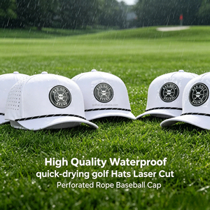 OEM Custom 5 Panel Rubber PVC Patch Logo Baseball Cap <b>Waterproof</b> Laser Cut Hole Perforated Golf Gorras Polyester Golf Rope <b>Hat</b> - Product Image 1