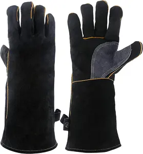 Factory low moq quality industrial gloves brown leather work gloves heat resistant gloves