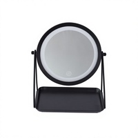 Miroir de Maquillage LED Rond Noir Double Face avec Rangement, Personnalisable avec Logo, Style Art Déco, Vente en Gros
