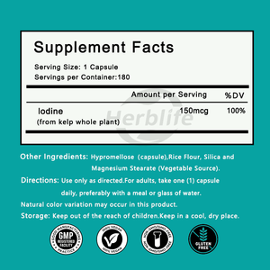 Capsules d'iode OEM ODM sous marque privée, Iode alimentaire brut issu de varech marin, Soutient la santé de la thyroïde et l'immunité, 150 mcg d'iode Vega - Product Image 2
