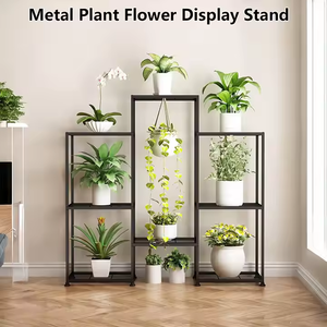 Estante alto personalizado moderno respetuoso con el medio ambiente interior/exterior para plantas de madera negra de metal de varios niveles con soporte para macetas y jardineras - Product Image 2