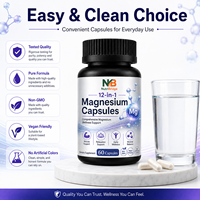 Fournisseur direct d'usine, capsules de magnésium 12-en-1 sans OGM, sans gluten, à absorption élevée, pour la santé des os et l'énergie