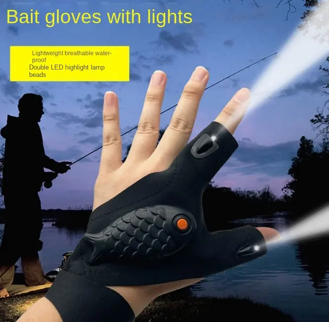 Outdoor Camping Usb Charging Luminous Fishing Gloves-Repair Lighting Flashlight Finger Lights Half Finger Night Fishing Gloves