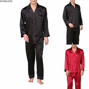 Pyjama en Satin pour Homme, vêtements de nuit, luxe, manches longues, Sexy et doux, confortable, décontracté, nouvelle collection, 2 pièces