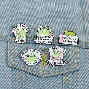 Heureux grenouille émail broches citation positive Animal broche revers Badge bijoux cadeau pour enfants amis vêtements sac - Product Image 1