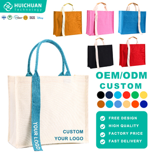 Logotipo personalizado Canvas Laptop Tote <span class=keywords><strong>Bag</strong></span> com bolso e Zipper University Shopping Handbags - Product Image 1