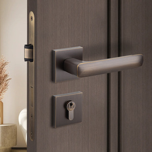 Solid Brass Door Lock Lever Handle Mechanical Lock For Wooden Interior Doors Minimalist Design Durable Copper Material - Product Image 2