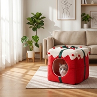 Lit pour chat en tissu chaud pour l'hiver, forme carrée/ronde, couleur/taille personnalisable, emballé en boîte cadeau, vente chaude de Noël, directement de l'usine