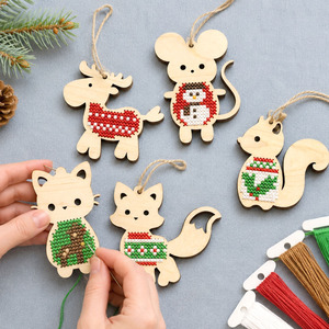 Christmas Themed Wooden Cross <b>Stitch</b> Ornament Art Craft Laser Cut Blanks with Hanging Rope for Holiday Decor Personalized <b>Gift</b> - Product Image 1