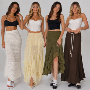 Women's Sheer Lace Solid Color Maxi Skirt <b>Low</b> Rise Wrap Elastic Waist Beach Vacation Discount Price Long Skirt - Product Image 1