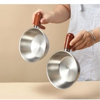 Petite casserole à lait avec poignée en bois de noyer et couvercle en verre, compatible tous feux, pour nouilles instantanées, salades, cuisson et battage des œufs
