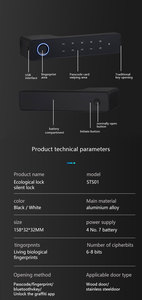 แอป Tuya ระบบรักษาความปลอดภัยบ้าน TTLOCK กุญแจล็อคประตูอัจฉริยะแบบดิจิทัล  พร้อมระบบสแกนลายนิ้วมือ บัตร รหัสผ่าน  วัสดุอลูมิเนียมอัลลอย - Product Image 6