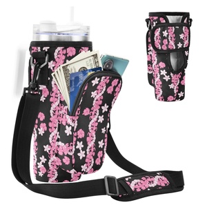 Hawaiian Custom Puakenikeni Pink <b>Lei</b> Water Bottle Carrier Bag Compatible 40oz Holder With Phone Pocket Adjustable Shoulder Strap - Product Image 2