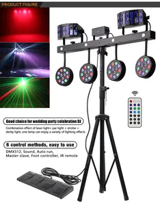 Vendita calda 4 pezzi 12x1w RGBW Led Par laser derby stroboscopico bar illuminazione della fase con supporto per attrezzature per feste