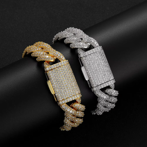 18Mm Wide Cuban <b>Bracelet</b> With Three Rows of Zirconium Classic Cuban <b>Bracelet</b> <b>Copper</b> Studded With Zirconium Tanjing Fashion - Product Image 1