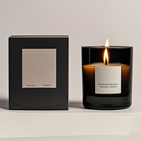Bougie en cire de soja de luxe personnalisée AIKUN, pot en verre noir avec couvercle, boîte - Cadeau artisanal pour les fêtes de Diwali, Ramadan, bars