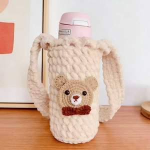Kit de fabrication de couvre-tasses DIY avec fil chenille super doux, kit de <span class=keywords><strong>crochet</strong></span> facile pour débutants, couleur crème, cadeau fait main DIY - Product Image 4