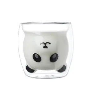 Двухслойная чашка в виде милой панды медведя кота с ручкой мультяшная чашка для кофе молока креативная стеклянная домашняя чашка для сока