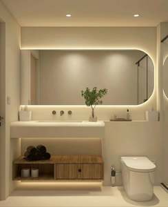 Nouvelle conception moderne, meuble-lavabo mural haut de gamme en bois massif et MDF, avec miroir LED et lavabo, résistant à l'eau, idéal pour appartement - Product Image 1