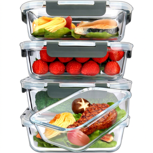 Conteneur alimentaire en verre écologique avec couvercle, boîte à lunch en verre, ensemble de contenants pour le déjeuner compatibles micro-ondes - Product Image 1