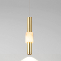 Lustre Nordique Moderne et Élégant, Suspension Linéaire en Laiton pour Îlot de Cuisine, Lampe Suspendue LED en Albâtre