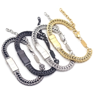 <span class=keywords><strong>OYA</strong></span> Nuovo Bracciale alla Moda con Nome Personalizzato Inciso, Gioiello da Polso per Uomo in Acciaio Inossidabile Placcato Oro 18K, Bracciale Retrò con Catena a Coda di Volpe - Product Image 4