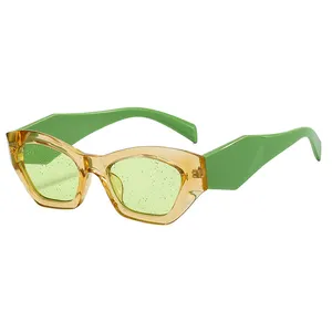 DL Glasses Popular Irregular Sunglasses Women Polygon Cat Eye Wide sun glasses Fashion Personality Custom Jelly Green shades