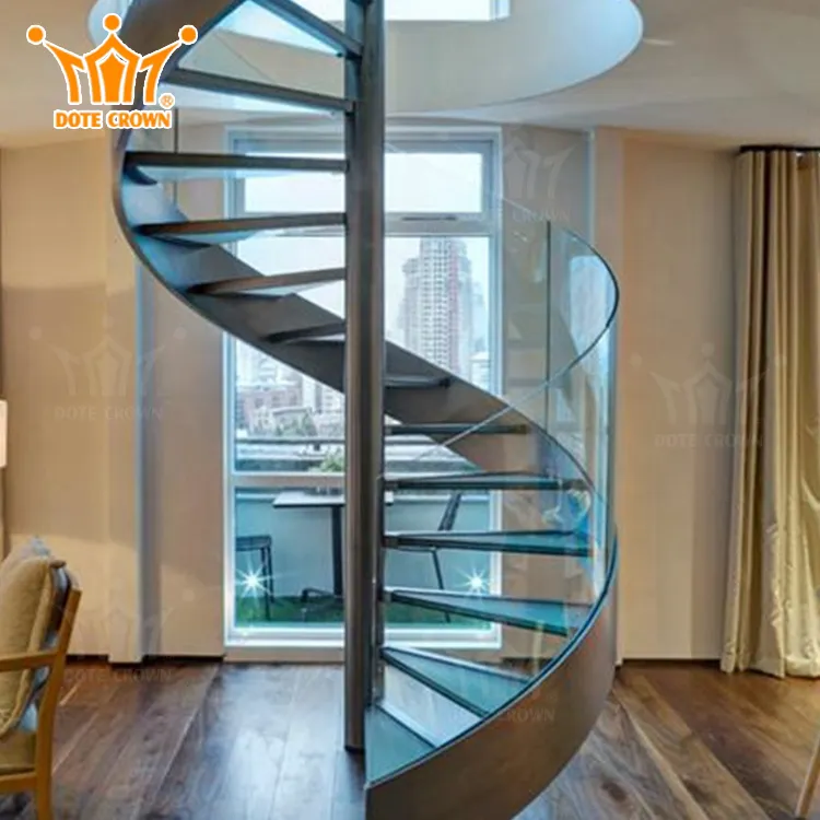 Escalera en espiral de aluminio prefabricada, diseño de escalera en espiral de vidrio más popular, hecha en China en 2022