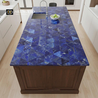 Dalles de lapis-lazuli bleu naturel poli de grande taille, directement de l'usine, pour revêtements muraux haut de gamme de villas, hôtels et comptoirs résidentiels