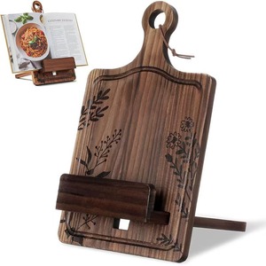 Wooden Recipe <b>Rack</b> Teak Multi Purpose Desktop <b>Kitchen</b> Book Stand With Floral Design - Product Image 1