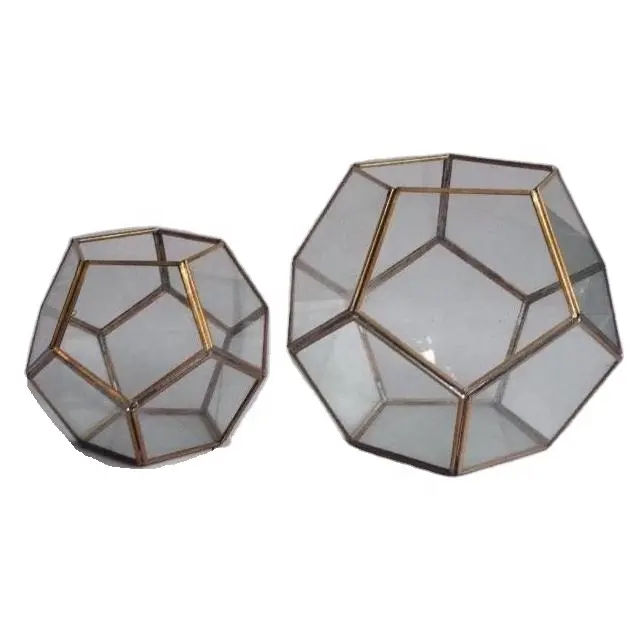Indoor Glass Terrarium Geometric Designs Polygon In Brass Container Modern Decor Flower Pot For Succulent Fern Air Plant
