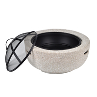 Brasero rond moderne en acier de 24 pouces avec oxyde de magnésium, foyer extérieur pour jardin à bois avec pique à bois
