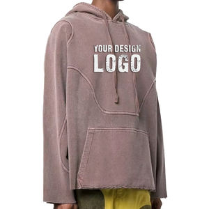 Customized Logo Cotton Cropped Oversized Men's Hoodies High Quality Plain Vintage Washed Heavyweight Loose Men Hoodies - Product Image 2