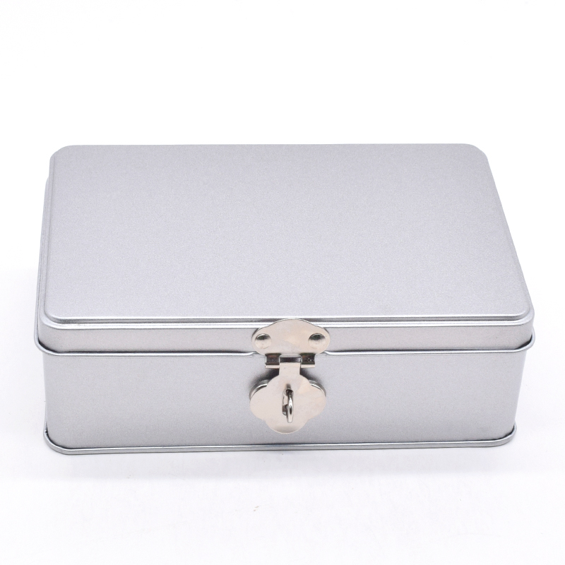 Rectangular Tin Box Silver Metal Storage