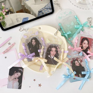 <span class=keywords><strong>Kawaii</strong></span> 3-Zoll Transparente PVC-Flügel-Kartenhalter DIY Schleifenband Geu-Ka Hülle für Studentenausweis & Busfahrkarte mit Dekorativem Band - Product Image 2