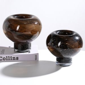 Nordic Medieval High-foot Glass Vase with Gradient Colored Glaze Coastal Desktop <b>Flower</b> <b>Ornaments</b> Decorations Mushroom Style - Product Image 5