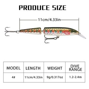 1PCS Leurre de pêche Minnow 5cm/7cm/9cm/11cm, Crankbait multi-sections articulées pour Carpe, Brochet, Achigan, Pêche - Product Image 4