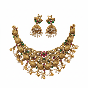 High Quality Traditional Gold Plated Alloy Zircon Green Beads Flower Design Bridal <b>Indian</b> Ethnic Wedding Engagement Anniversary - Product Image 2