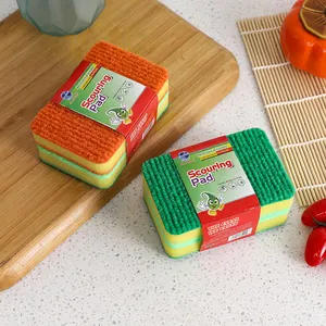 घरेलू नायलॉन तीन-परत मिश्रित कपड़े रसोई रसोई की सफाई फोम व्यंजनों के लिए फोम स्पंज