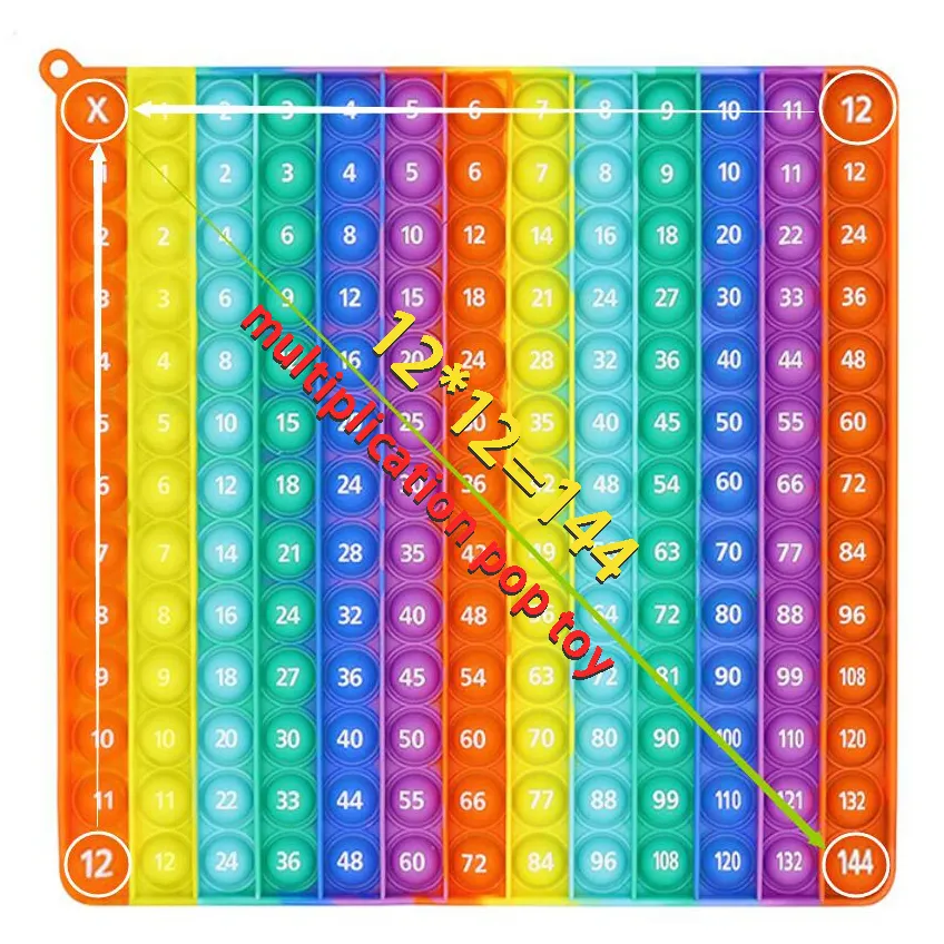 13X13 School Grote Vierkante Wiskunde Vermenigvuldiging Onderwijs Bord Regenboog Fidget Push Pop Speelgoed