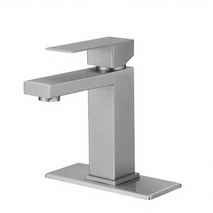Contemporary 304 Stainless Steel Brushed Finish Deck <b>Mounted</b> Single Handle Hot/Cold Water Bathroom Faucet Ceramic Valve Core - Product Image 3