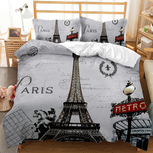 Juego de ropa de cama de tamaño completo, funda de edredón con estampado 3D de torre de París a la moda - Product Image 3