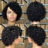 Perruque Courte Pixie d'Été en Cheveux Humains Brésiliens, Densité 180%, Noir Naturel, Perruque à Fermeture, Cheveux Bouclés pour Femmes, Style Jerry Curl