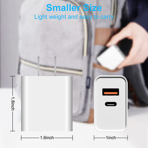 ที่ชาร์จติดผนังลดราคาพิเศษ 20w Max ช่องเสียบคู่ Type A+C สำหรับชาร์จโทรศัพท์มือถือและอุปกรณ์อิเล็กทรอนิกส์อื่นๆ - Product Image 4