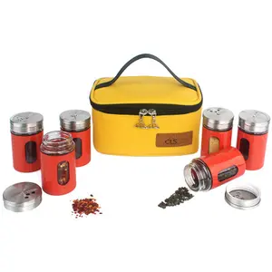 Portable Camping Piknik Barbekyu Outdoor Bumbu Botol Kaca 6 Buah Set