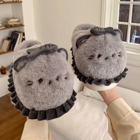 StepGrace – Chaussons d'intérieur en peluche avec semelle EVA, motif chat de dessin animé mignon, doux et chauds, pour femmes et filles