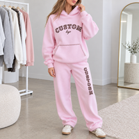 Ensemble deux pièces surdimensionné personnalisé pour femme avec capuche, surpiqûres contrastées, appliqués, logo personnalisé, sweat à capuche et pantalon de survêtement décontracté