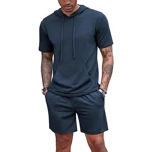 Custom Summer 100% Cotton Polyester Men's Hooded Track Suit Men Tracksuit Jogging Sport Suit For Men