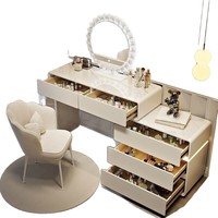 Coiffeuse moderne en bois avec miroir, meuble de chambre à coucher avec rangement extensible – Nouveauté irrésistible